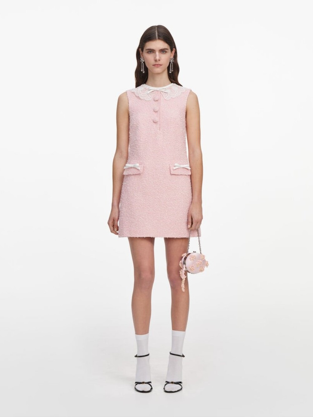 Self Portrait Pink Boucle Lace Collar Mini Dress